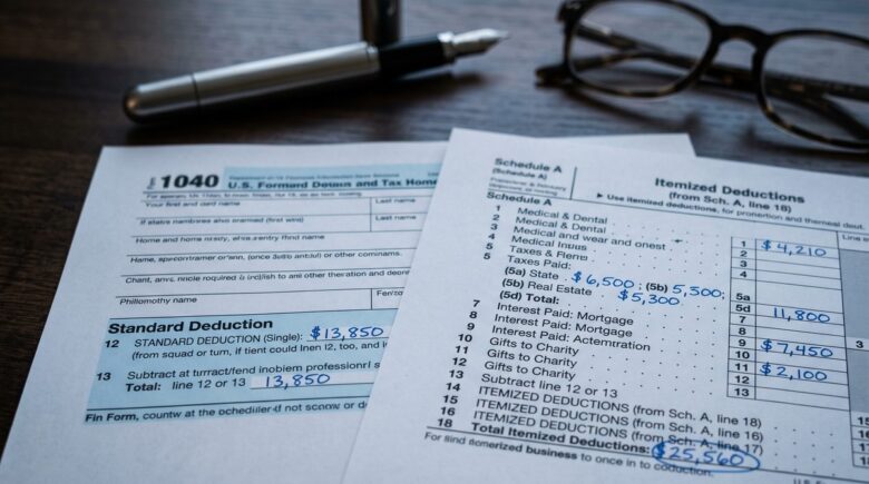 Comparison chart showing standard deduction thresholds and itemization decision points for 2026 tax year