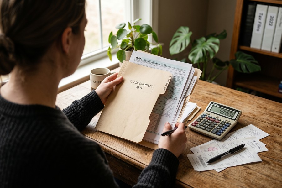 Homeowner in a high-tax state reviewing mortgage interest statement and property tax bill