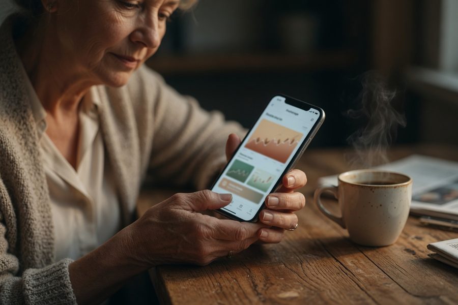 Senior couple enjoying coffee and conversation at cozy cafe table