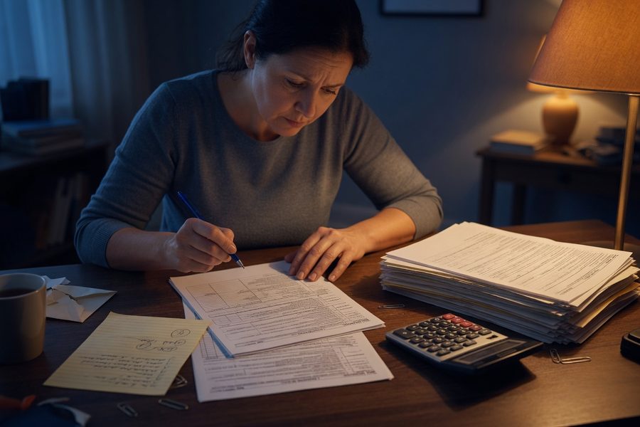 Family reviewing their W-4 form with a laptop showing the IRS withholding estimator tool