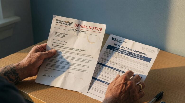 Veteran reviewing VA loan eligibility documents after foreclosure
