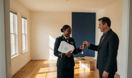 Military veteran signing VA loan documents for zero-down home purchase
