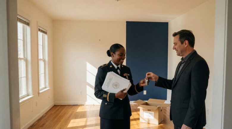 Military veteran signing VA loan documents for zero-down home purchase