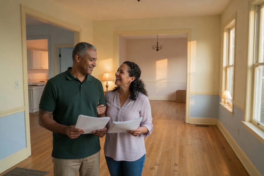 VA loan certificate and house keys on a closing table