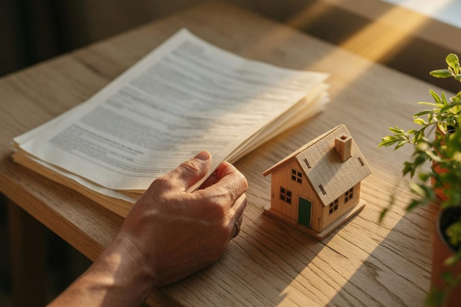 Couple reviewing VA loan documents at a kitchen table