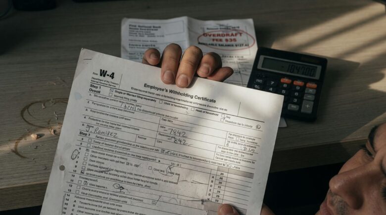 Person reviewing W-4 tax withholding form to correct errors before filing