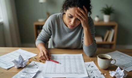 Person reviewing budget spreadsheet with income and expense calculations