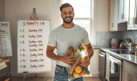 Texas single dad grocery shopping with family, focusing on budget-friendly meal planning