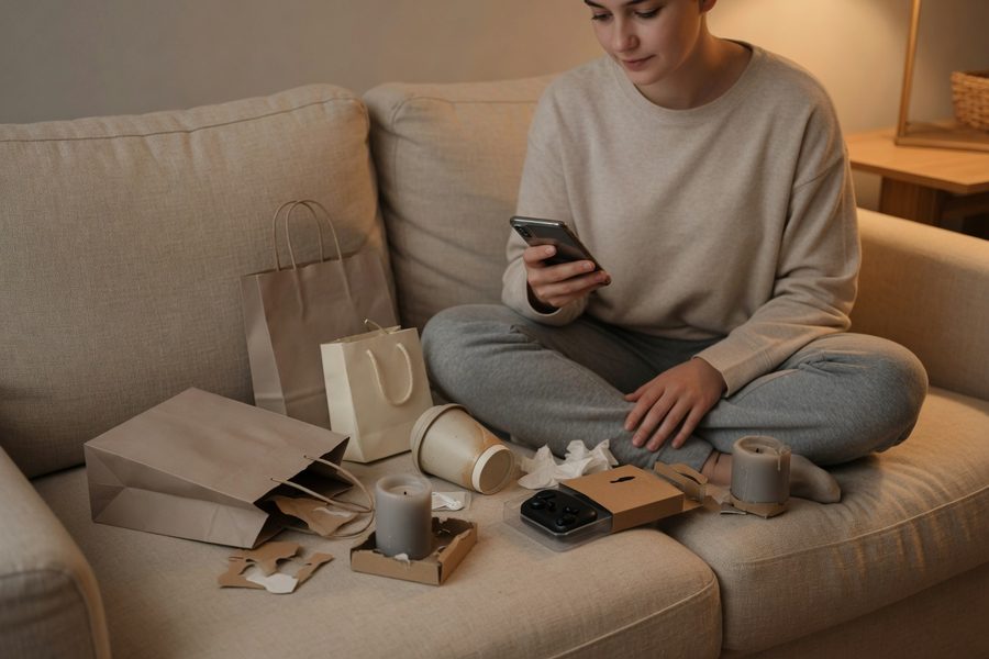 Image showing Gen Z shopper comparing items on their phone while in a store aisle