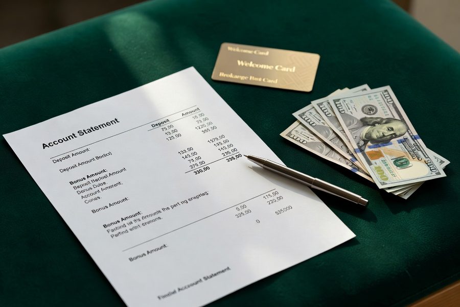 Young investor comparing welcome bonus offers on laptop