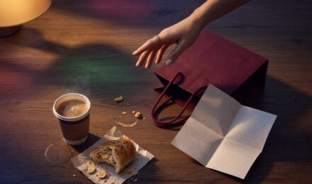 Person holding shopping bags, looking conflicted about their purchase decisions