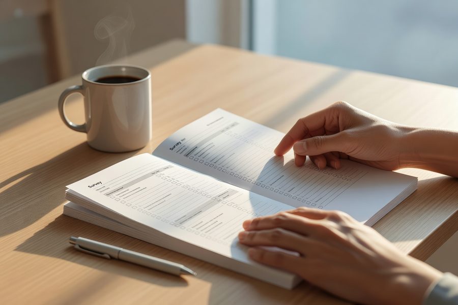 A young couple reviewing estate planning documents at their kitchen table.