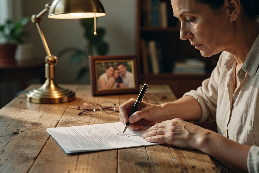 A healthcare power of attorney form with a pen.