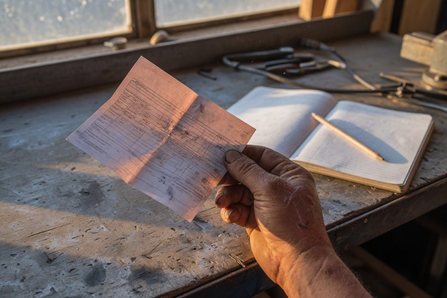 A single piece of paper printed "DEBT REPAYMENT PLAN" on a kitchen table, calm morning light