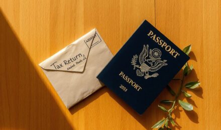 Colorado state tax form with foreign income documentation and calculator