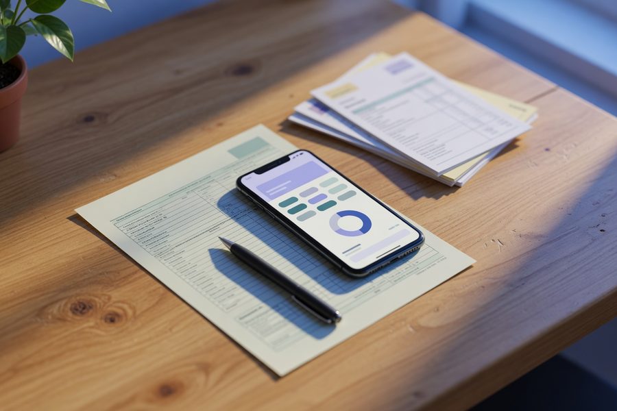 Smartphone showing mileage tracking app and quarterly tax payment calendar side by side