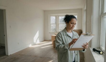 First-time homebuyer reviewing home inspection report with real estate agent