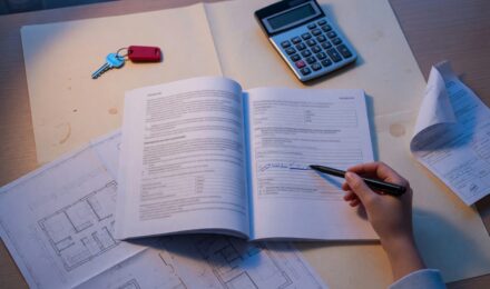 First-time homebuyer reviewing homeowners insurance policy documents at home