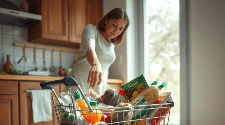 A person organizing a grocery list to reduce waste and save money