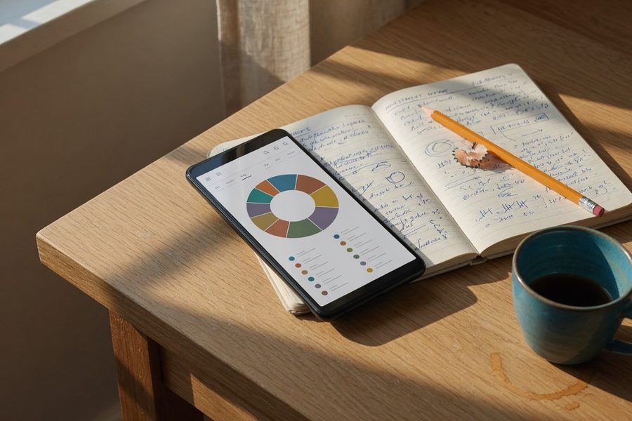 Smartphone displaying Acorns, Robinhood, and Stash app icons side by side