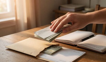 Person reviewing savings account and automatic transfer settings on computer